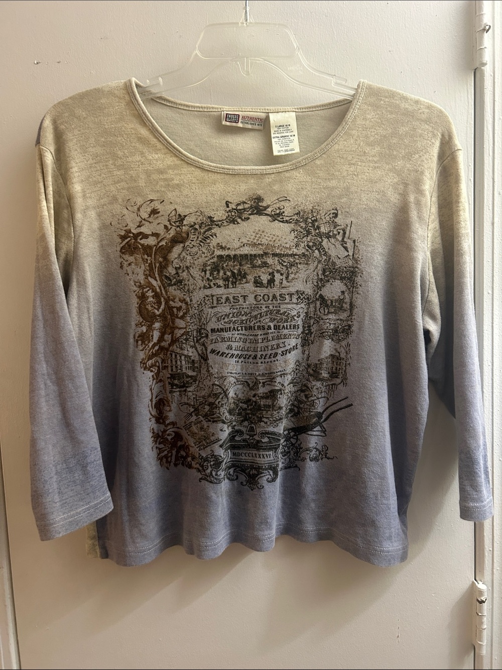 Y2K Western Ombré 3/4 Sleeve 100% Cotton Crewneck
